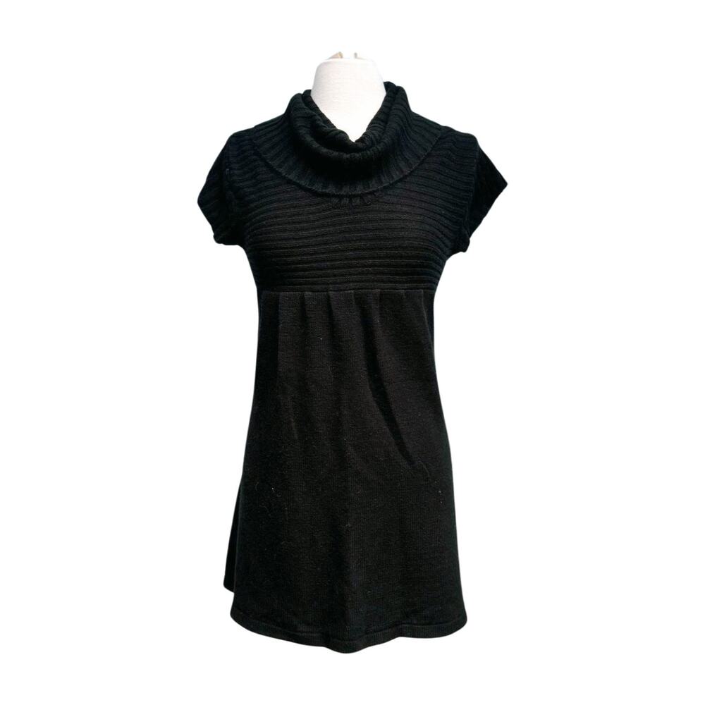 Black Short Sleeve Sweater Dress Tunic Top